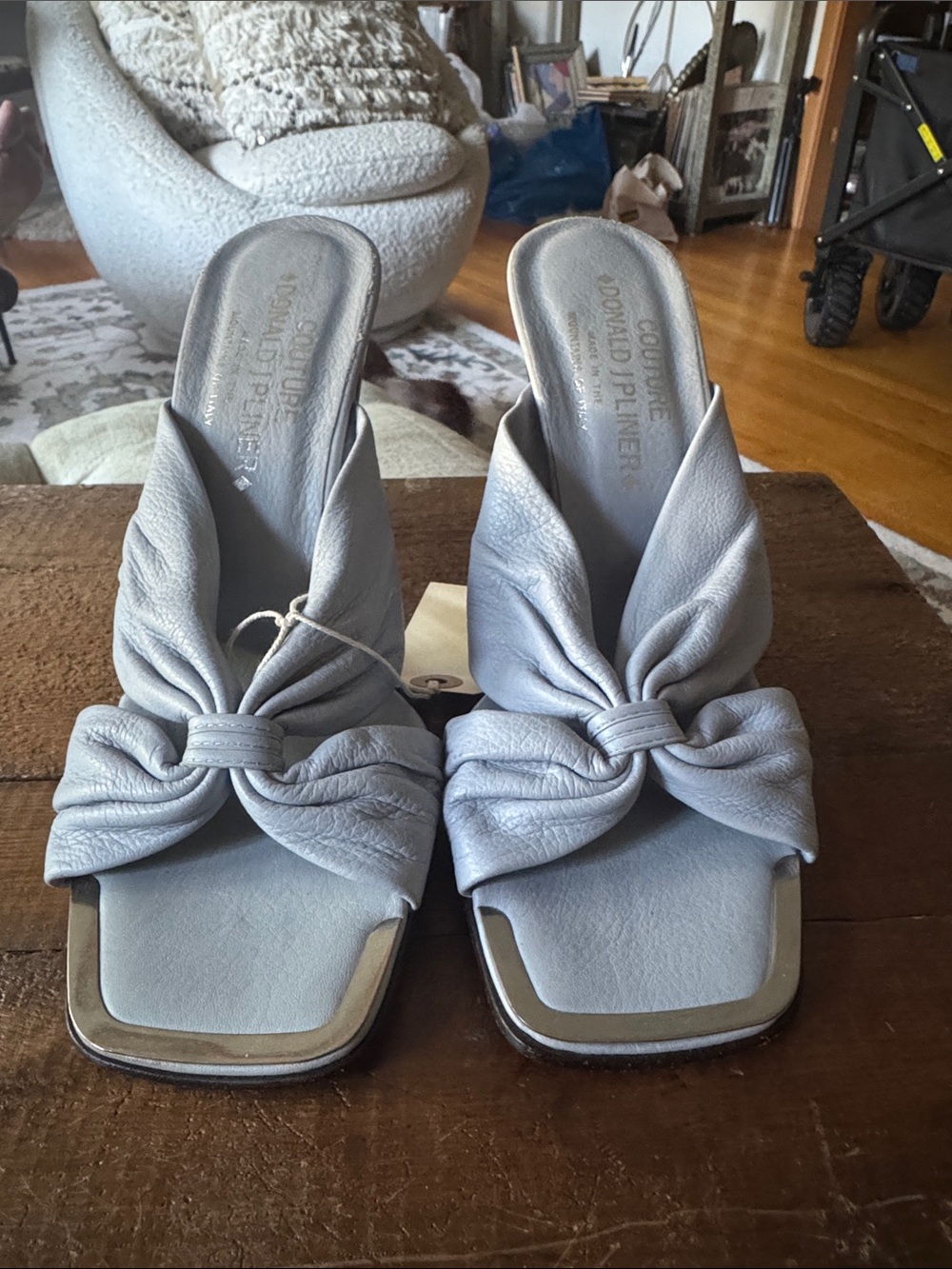 Donald J. Pliner Light Blue Knot-Front Slide Mules